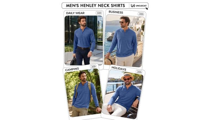 Men’s Henley Shirts Button Down V Neck Long Sleeve Relaxed Basic Tee Tops thumbnail 4