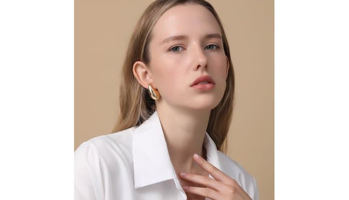 Chunky 14K Gold Plated Hoop Earrings for Women, Lightweight Waterdrop Hollow Open Hoops, Hypoallergenic Dupes Earrings thumbnail 2