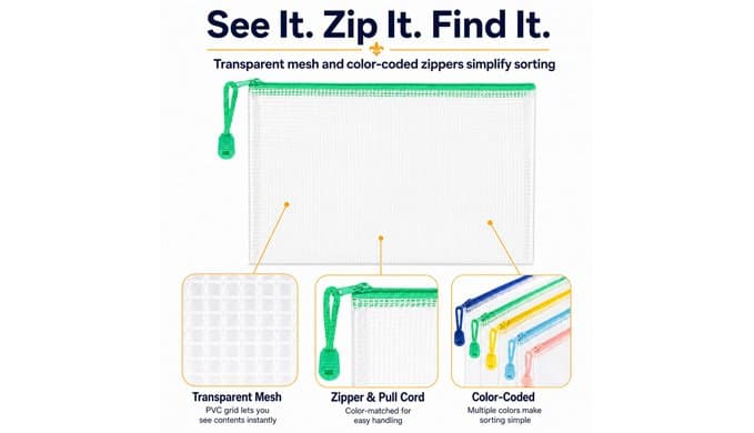 19pcs Mesh Zipper Pouches with Organizer Bag, 5 Sizes Zipper Bags thumbnail 4