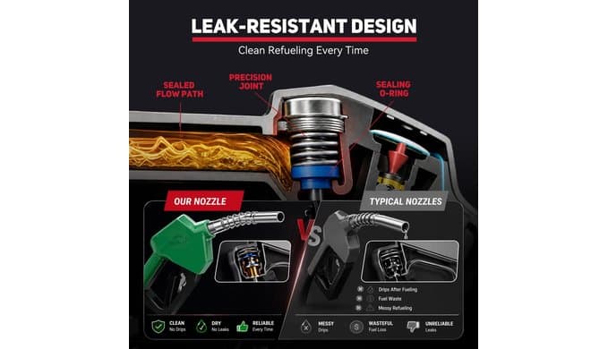 3/4" NPT Automatic Fuel Nozzle with Hook, Gas Pump Handle Fuel Nozzle with 3-speed Padlock (9-16 GPM) for Gasoline, Diesel, Biodiesel up to B20, E15 & Kerosene thumbnail 3