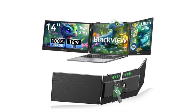 Blackview Laptop Screen Extender, 14" 1080P FHD IPS Triple Portable Monitor, Ultra-Slim Travel Dual Monitor Fit for 13"-17.3" Laptops, USB-C Plug&Play Extended Screen for Windows/Mac/Android/Switch thumbnail 1