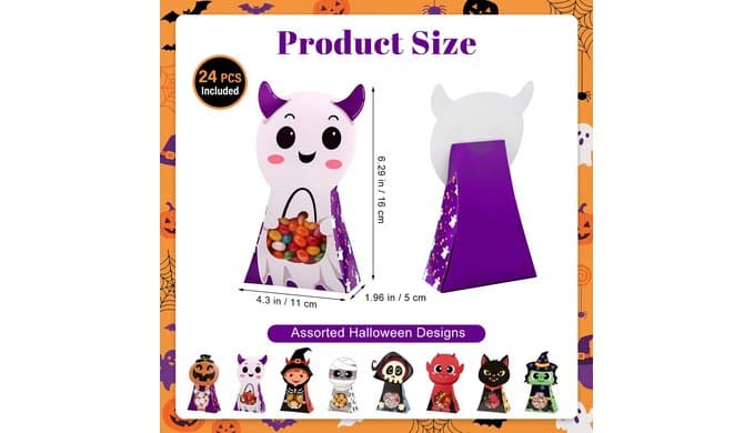 woric 24 Pcs Halloween Treat Boxes with Window, 8 Designs Party Favor Boxes thumbnail 2