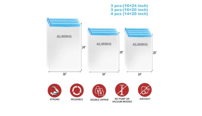 Compression Bags - Travel Accessories - 10 Pack Space Saver Bags - No Vacuum or Pump Needed - Vacuum Storage Bags for Travel Essentials - Home Packing-Organizers (Blue) thumbnail 4
