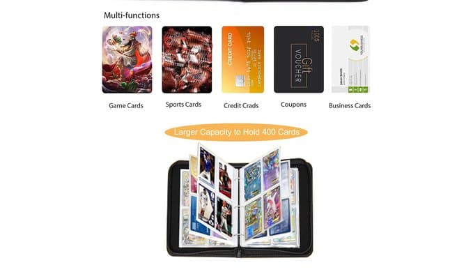 Trading Card Binder 4 Pocket 400 Cards, Zipper PU Leather Album thumbnail 5