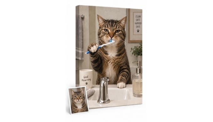 TWING Custom Pet Portrait Canvas, Dog Cat Bathroom Wall Art, 8x10 in