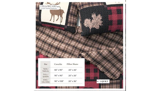 Great Bay Home Lodge Quilt Set - 3-Piece Full/Queen Size Rustic Bedding Set - Lightweight, All-Season, Reversible Bedspread (Red/Black) thumbnail 3