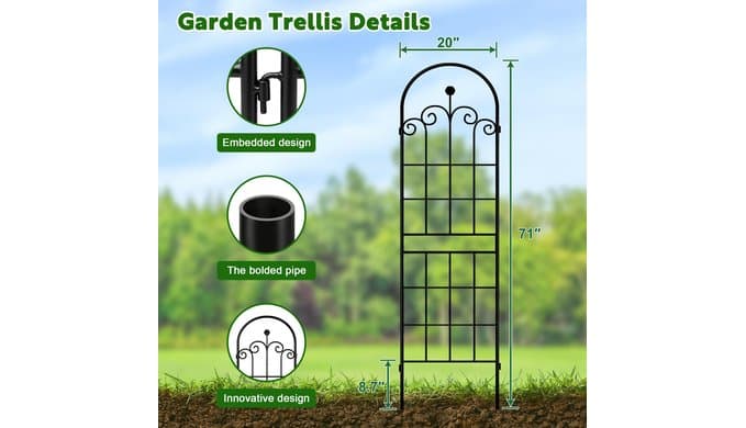 71x40in Rustic Iron Garden Trellis, Weatherproof Black Metal Arch Decorative Flower Support for Climbing Outdoor Plants, Roses, Ivy, Vegetables, Anti-Rust Heavy Duty Plant Stakes thumbnail 4