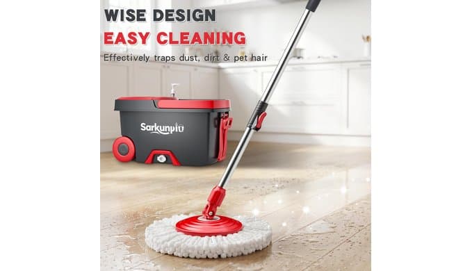 Spin Mop and Bucket Set with 6 Microfiber Heads, Dark Grey thumbnail 3