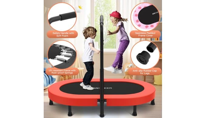 ANCHEER Trampoline for Kids, Toddler Trampoline Indoor Sports and Outdoor Games 56" Kids Rebounder 220LBS Capacity with Adjustable Safety Handrail Foldable Jumper for Boys and Girls thumbnail 5
