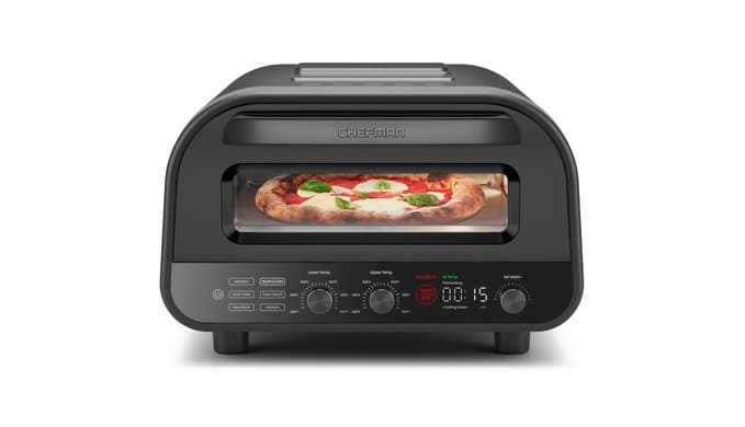 CHEFMAN Indoor Pizza Oven - Makes 12 Inch Pizzas in Minutes, Heats up to 800°F - Countertop Electric Pizza Maker with 5 Touchscreen Presets, Pizza Stone and Peel Included - Stainless Black