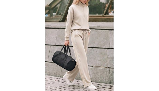Women's 2 Piece Outfits Half Zip Wide Leg Casual Tracksuit thumbnail 3