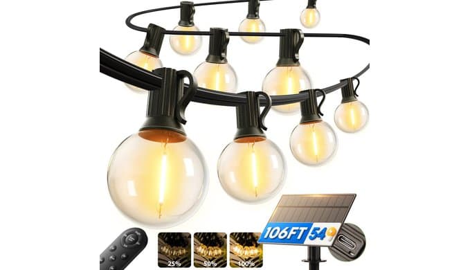 addlon 100FT 54LED Solar String Lights Outdoor Waterproof with Remote, USB thumbnail 1