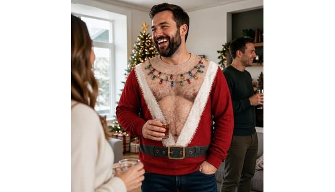 Ugly Christmas Sweater for Men 3D Funny Hairy Chest Sweatshirts thumbnail 3