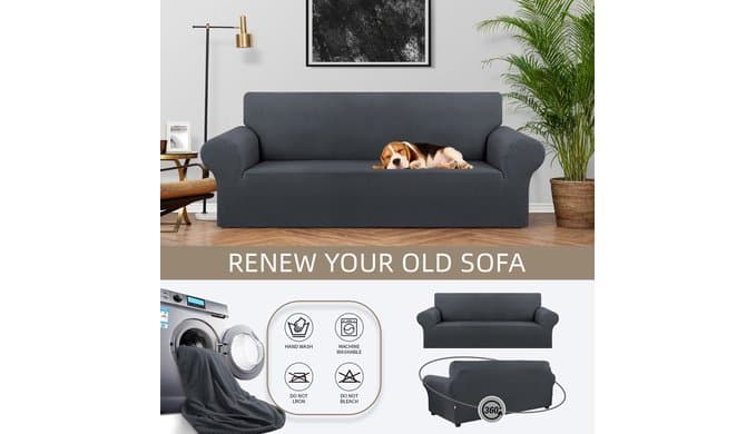 Stretch Couch Covers for Sofa, 3 Cushion Couch Slipcover,Charcoal thumbnail 4