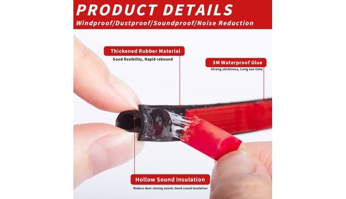 50 Feet D-Shape Rubber Weather Stripping Door Seal Strip, Fingwerk Self-Adhesive Backing Door Weatherstripping for Door Frame Insulation Large Gap, Easy Cut to Size with Tailor Scissors(Black) thumbnail 4