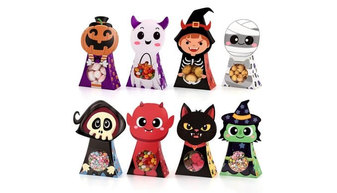 woric 24 Pcs Halloween Treat Boxes with Window, 8 Designs Party Favor Boxes