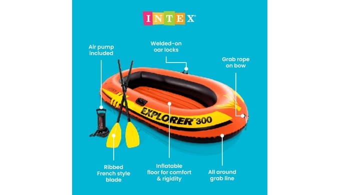 INTEX Explorer Compact Inflatable Boat Series: Dual Air Chambers – Welded Oar Locks – Grab Handles – Bow Rope – Sporty Design thumbnail 3