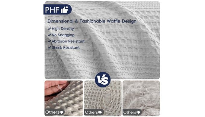 PHF Lightweight Waffle Weave Blanket Queen for Bed Light Grey 90"x90" thumbnail 3
