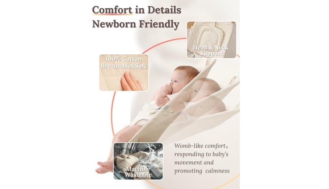 Cuddo Baby Bouncer 100% Cotton Wheelable, with Head Support, 0-12M -Beige thumbnail 2
