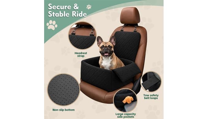 Dog Car Seat with Foldable Armrest for Small/Medium Dogs, Pet Travel Bed thumbnail 5