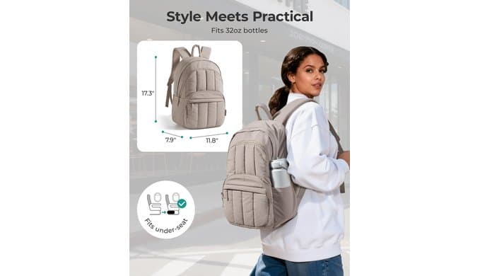 BAGSMART College Laptop Backpack,Cute Travel Backpack for Women,Quilted Computer Bookbag thumbnail 2