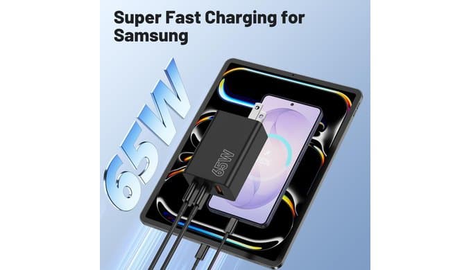 65W Super Fast Charger Type C for Samsung, 3-Port GaN USB C Charging Block PD/QC 3.0 & 6/10/10FT Cable for Samsung Galaxy S26 Ultra/S26+/S25 Ultra/S24/S23, iPhone 17/16/iPad/Mac Book/Android thumbnail 3