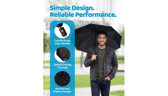 Rain-Mate Windproof Compact Umbrellas for Rain - Strong Reinforced Fiberglass Rib Design & Auto Open & Close - Portable Folding Travel Umbrella - Lightweight & Packable for Women & Men, Easy Collapse thumbnail 3