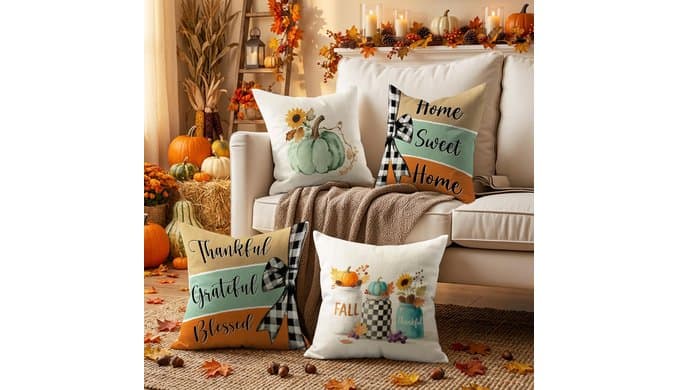 Fall Pumpkin Throw Pillow Covers 18x18 inch Set of 4 thumbnail 2