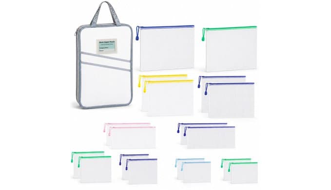 19pcs Mesh Zipper Pouches with Organizer Bag, 5 Sizes Zipper Bags thumbnail 1