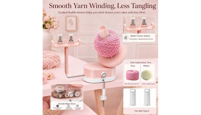 Electric Yarn Winder for Crocheting Cordless Automatic Rechargeable（Pink) thumbnail 2