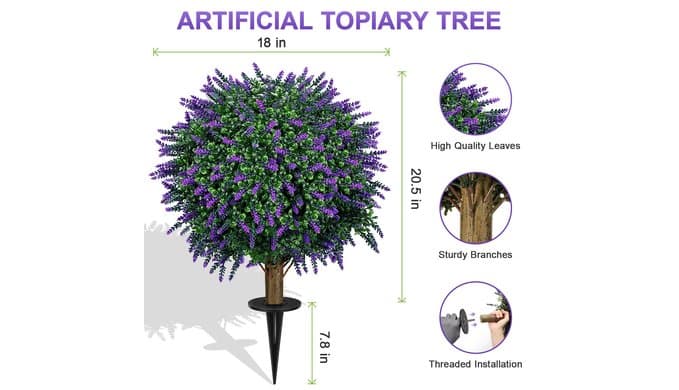 27"Faux outdoor plants Lavender 2 Set of Topiary Fake Artificial Bushes thumbnail 2