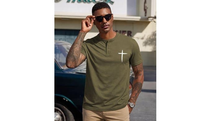 KESIHAN Christian Henley T Shirts for Men Cross Graphic Faith Casual Tee thumbnail 3