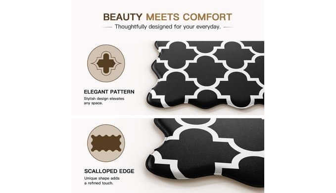 Scalloped Kitchen Mats for Floor 2PCS, Black Anti Fatigue Rugs thumbnail 2
