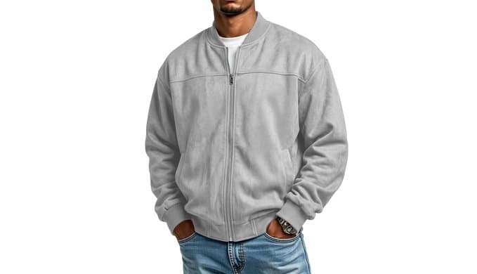 Mens Suede Jacket Stand Collar Warm Plush Zip Up Bomber Jacket with Pockets thumbnail 5