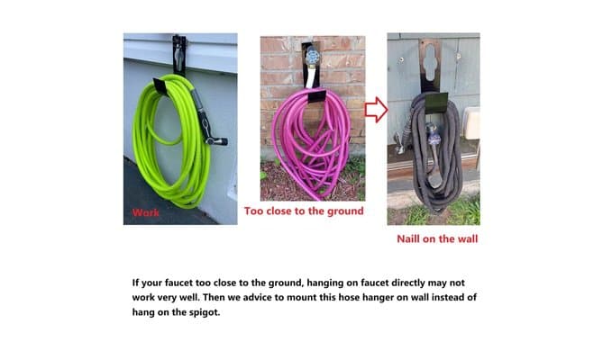 Garden Hose Hanger Wall Mount Heavy Duty Hose Holder Hook for 150ft 100ft 75ft 50ft Expandable Hose (Large, Black) thumbnail 5