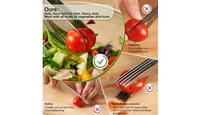 Salad Scissors with Double Blades, Lettuce Chopper for Chopped Salad, Green thumbnail 3