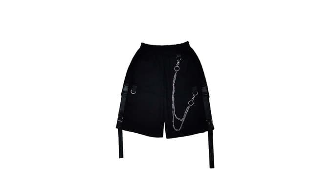 Black Cargo Pants for Women Street Harajuku Loose Straight Shorts Black Pants with Chains thumbnail 4