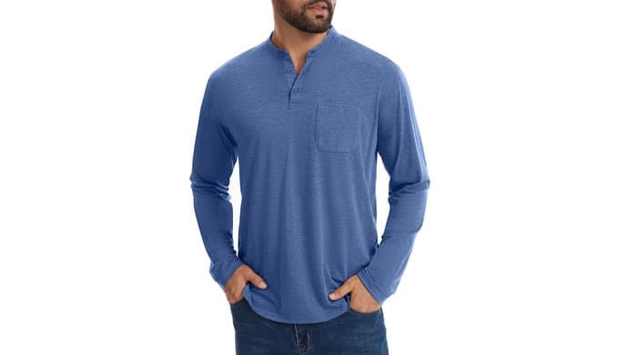 Men’s Henley Shirts Button Down V Neck Long Sleeve Relaxed Basic Tee Tops thumbnail 1