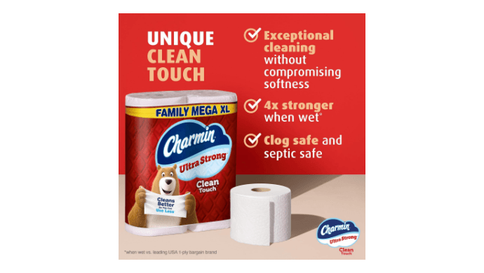 2 Charmin Ultra Strong Clean Touch Toilet Paper, 12 Family Mega XL Rolls = 84 Regular Rolls thumbnail 2