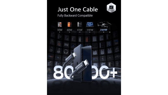 LISEN USB C to USB C Cable, 240W Fast Charging Type C Charger Cord (6.6FT) thumbnail 4