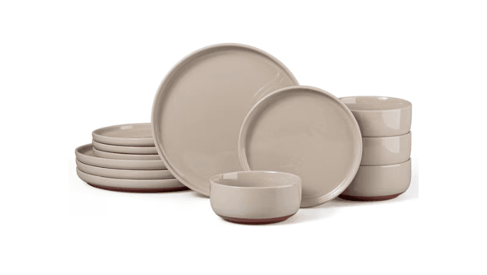 Vesteel 12-Piece Dinnerware Set for 4, Handcrafted Ceramic Plates and Bowls Set, Speckled Stoneware Dishes Set for Family, Microwave & Dishwasher Safe - Cappuccino Brown thumbnail 1