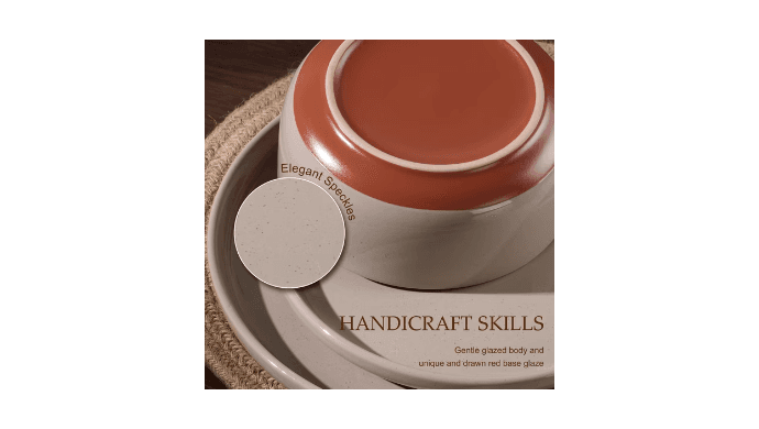 Vesteel 12-Piece Dinnerware Set for 4, Handcrafted Ceramic Plates and Bowls Set, Speckled Stoneware Dishes Set for Family, Microwave & Dishwasher Safe - Cappuccino Brown thumbnail 2