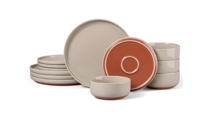 Vesteel 12-Piece Dinnerware Set for 4, Handcrafted Ceramic Plates and Bowls Set, Speckled Stoneware Dishes Set for Family, Microwave & Dishwasher Safe - Cappuccino Brown thumbnail 4