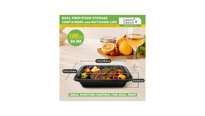 Ceson&Cesun Meal Prep Containers 24oz-100 Pack, Disposable Food Storage Containers with Lids - Reusable Leakproof & BPA Free Durable Plastic Bento Box for To Go Take Out, Microwave & Freezer Safe thumbnail 3