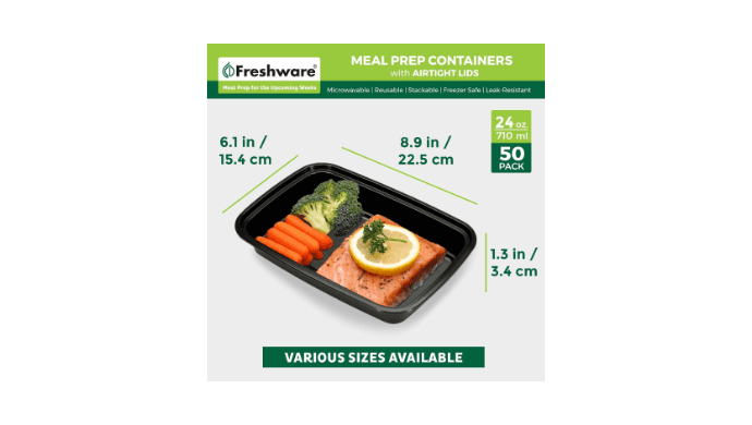 Freshware Meal Prep Containers [50 Pack] 1 Compartment with Lids, Food Storage Containers, Bento Box, BPA Free, Stackable, Microwave/Dishwasher/Freezer Safe (24 oz) thumbnail 2