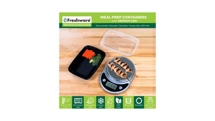 Freshware Meal Prep Containers [50 Pack] 1 Compartment with Lids, Food Storage Containers, Bento Box, BPA Free, Stackable, Microwave/Dishwasher/Freezer Safe (24 oz) thumbnail 3