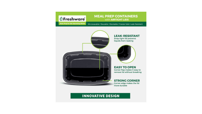 Freshware Meal Prep Containers [50 Pack] 1 Compartment with Lids, Food Storage Containers, Bento Box, BPA Free, Stackable, Microwave/Dishwasher/Freezer Safe (24 oz) thumbnail 5