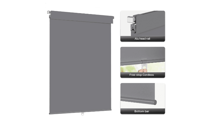 LazBlinds No Drill Blackout Roller Shades, 36" W x 72" H, Grey thumbnail 4