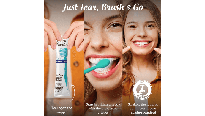 GuruNanda Disposable Travel Toothbrush 1.0, Fluoride Free Toothpaste, 70 ct thumbnail 4