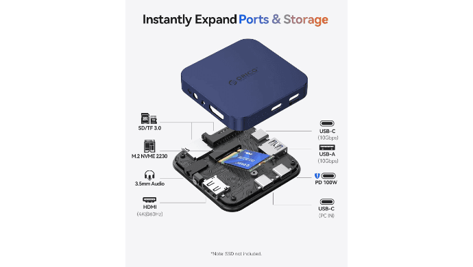 ORICO 10Gbps Magnetic Docking Station with M.2 2230 NVMe Enclosure thumbnail 2